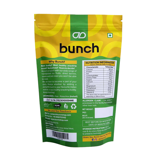 Bunch Premium Roasted Pistachios (Pista) | Healthy Dry Fruit Snack | Crunchy & Protein Rich Nuts