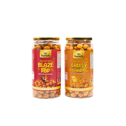 Pop Edit Makhana Combo – Blaze Pop Peri Peri & Cheesy Charm - 200g | Flavoured Foxnuts | Roasted Makhana Snack Pack