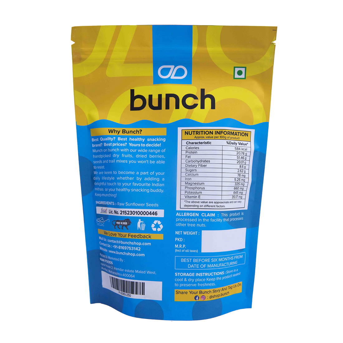 Bunch Premium Sunflower Seeds | High Protein Superfood | 200gm