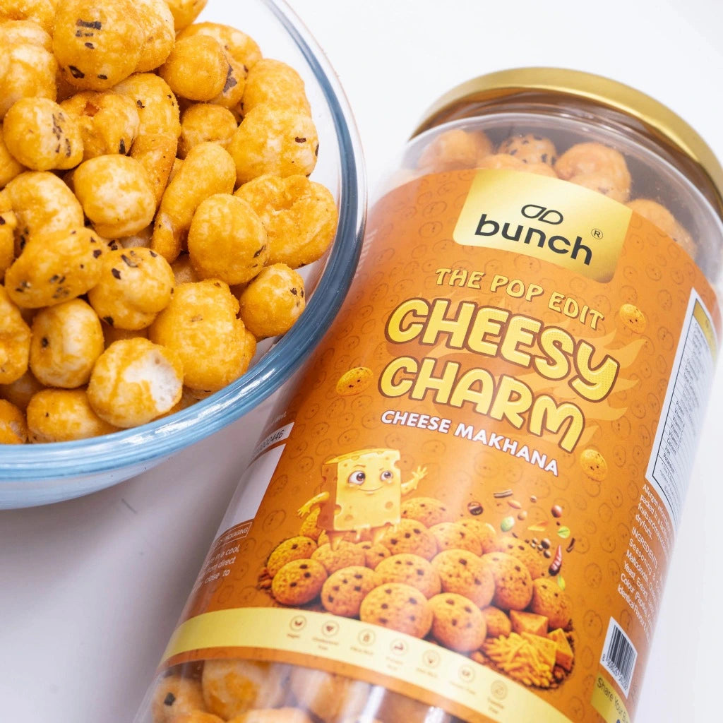 Pop Edit Cheesy Charm – Cheese Makhana 100g Jar | Roasted Fox Nuts in Olive Oil
