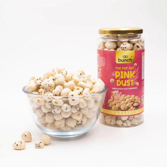 Pop Edit Pink Dust Himalayan salted Makhana 100g Jar | Himalayan Pink Salt Fox Nuts | Fasting Snacks