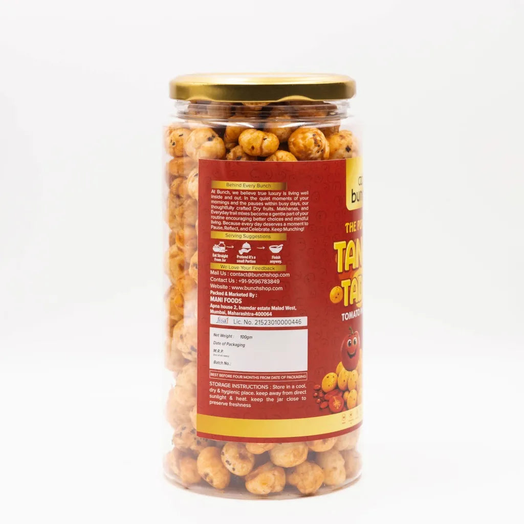 Pop Edit Tangy Tadka  Tomato Makhana 100g Jar | Roasted Fox Nuts in Olive Oil | Healthy Protein Snack