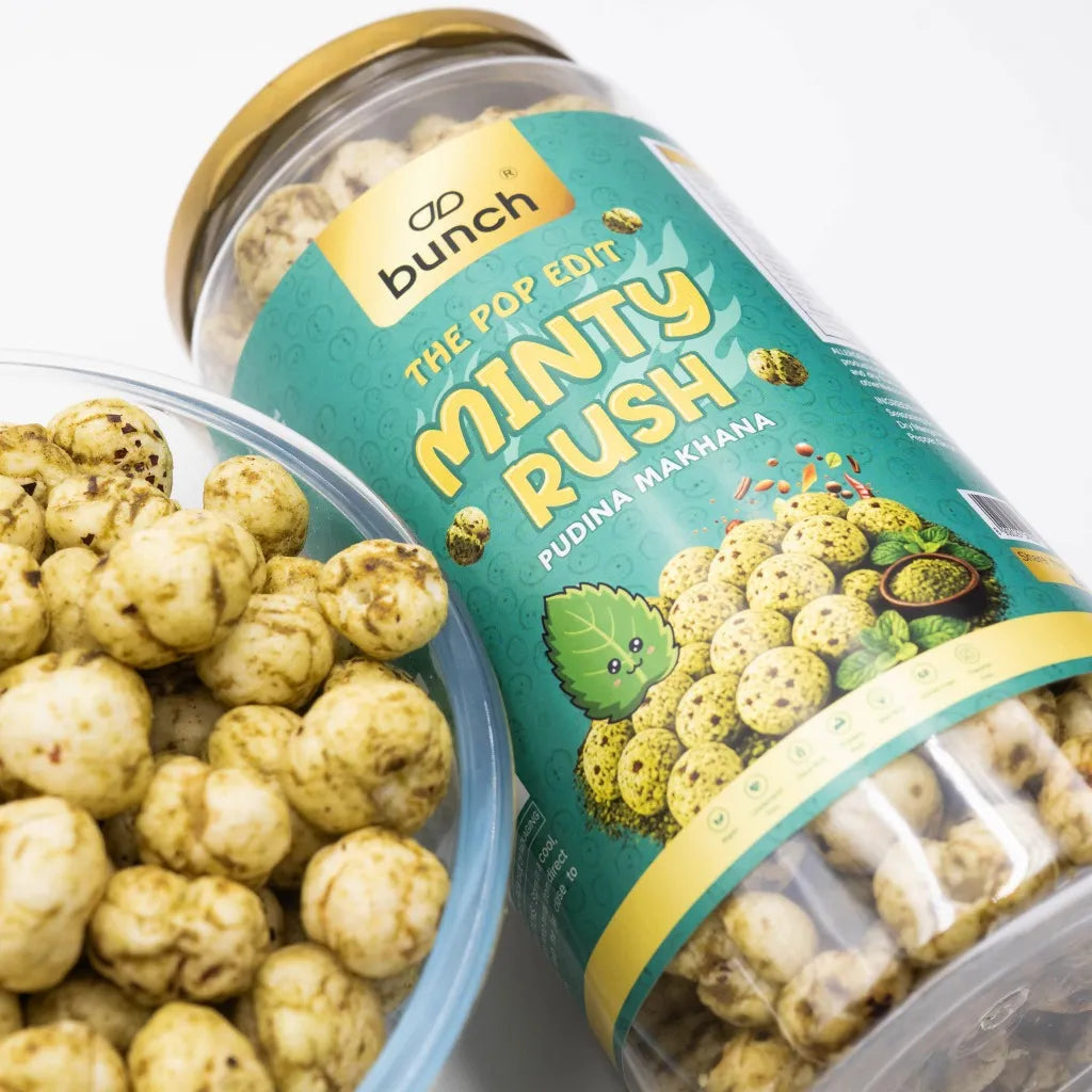 Pop Edit Minty Rush Makhana 100g Jar | Pudina Flavoured Roasted Fox Nuts | Roasted in Olive Oil | High Protein Healthy Snack