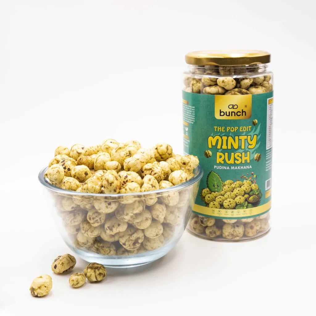 Pop Edit Minty Rush Makhana 100g Jar | Pudina Flavoured Roasted Fox Nuts | Roasted in Olive Oil | High Protein Healthy Snack