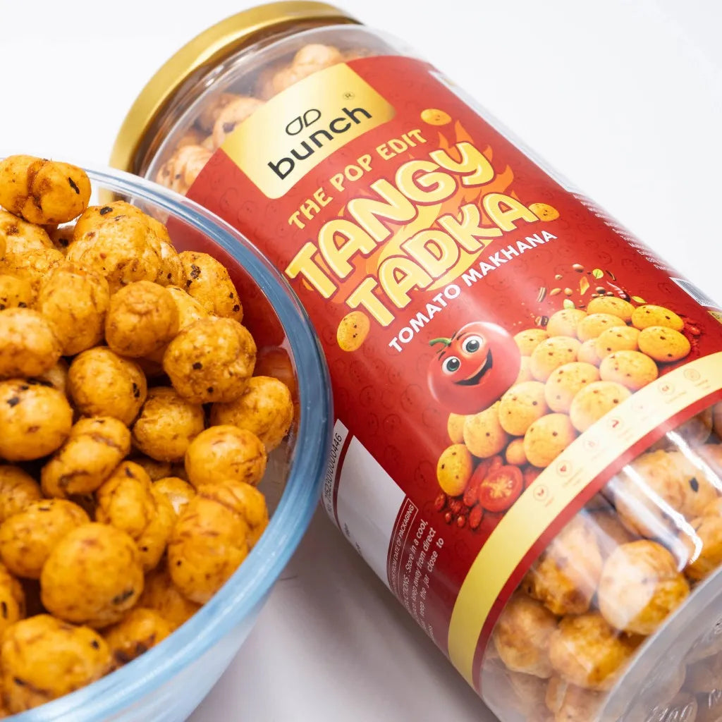 Pop Edit Tangy Tadka  Tomato Makhana 100g Jar | Roasted Fox Nuts in Olive Oil | Healthy Protein Snack