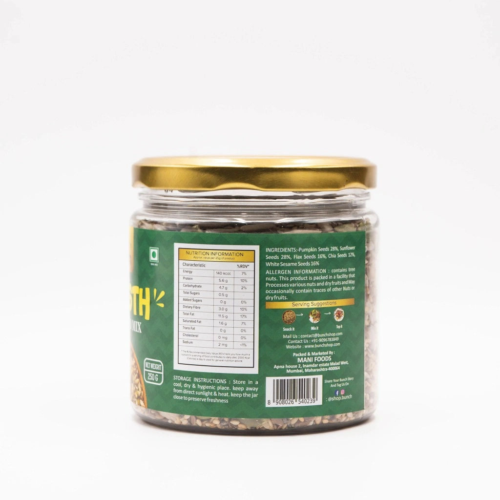 Swasth 5-in-1 Seed Mix  250g Jar| Pumpkin, Sunflower, Chia, Flax & Sesame Seeds | Protein & fiber Rich