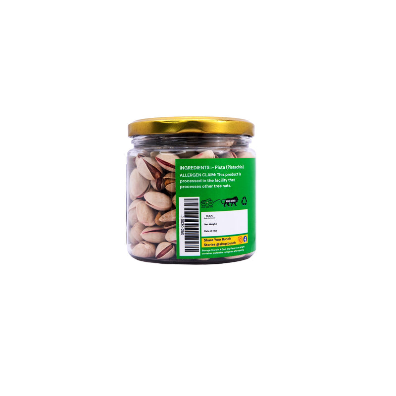 Bunch Premium Roasted Pistachios (Pista) Jar | Healthy Dry Fruit Snack | Crunchy & Protein Rich Nuts