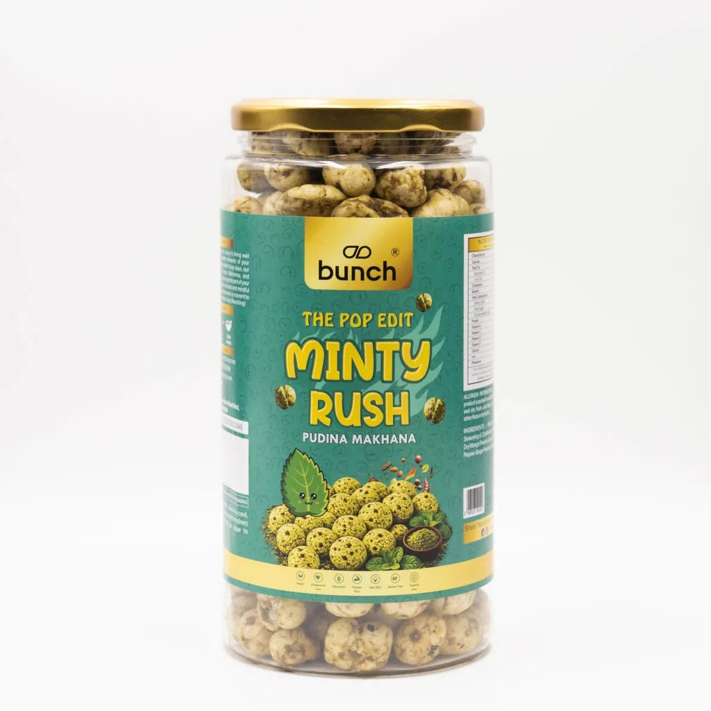 Pop Edit Minty Rush Makhana 100g Jar | Pudina Flavoured Roasted Fox Nuts | Roasted in Olive Oil | High Protein Healthy Snack