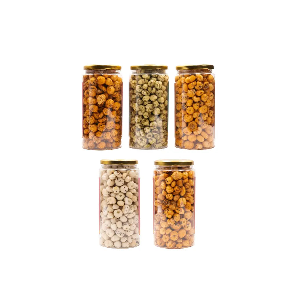 Bunch All Flavours Makhana Combo – 5 Flavours 500g | Himalayan Salt, Peri Peri, Pudina, Tangy Tomato & Cheese | Roasted Fox Nuts Snack500gm
