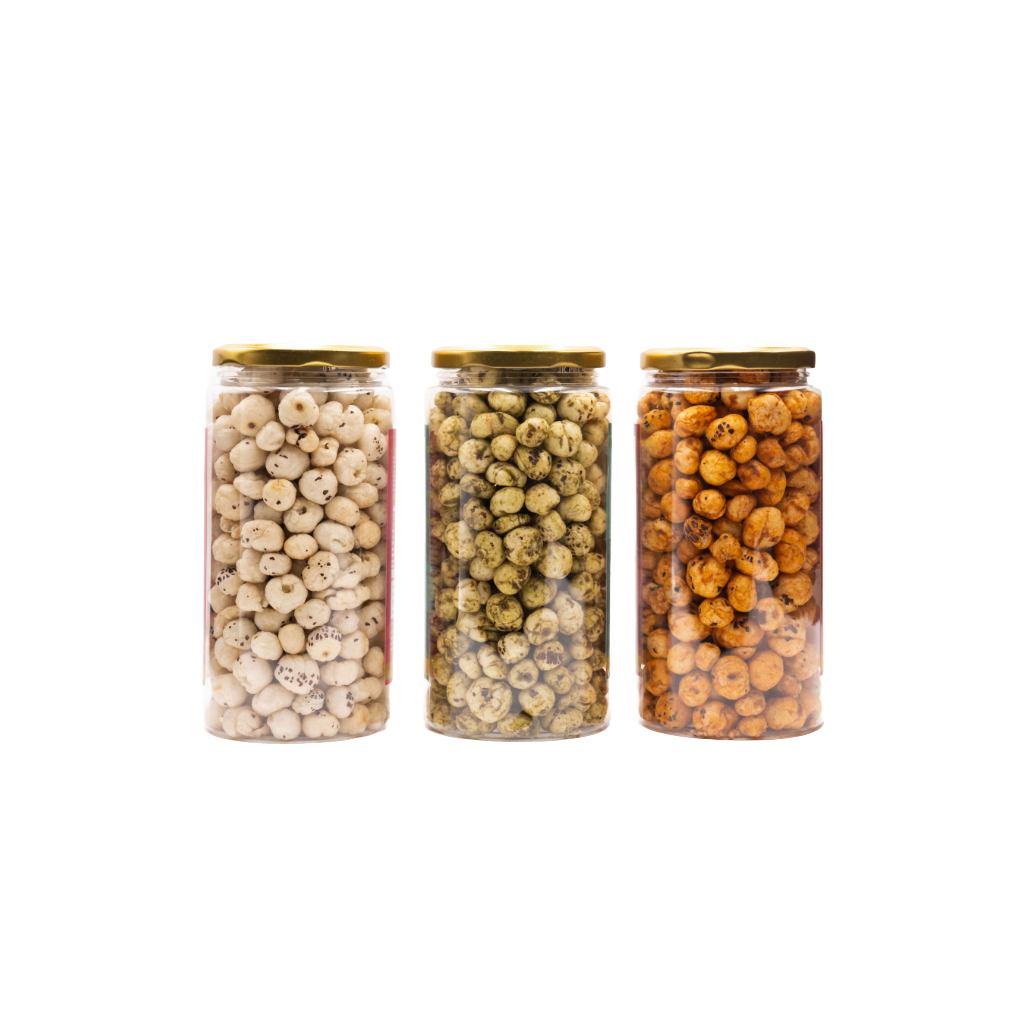 Pop Edit  Makhana Combo – Pink Salted , Pudina & Tangy Tomato - 300g | Flavoured Foxnuts | Roasted Makhana Snack Pack