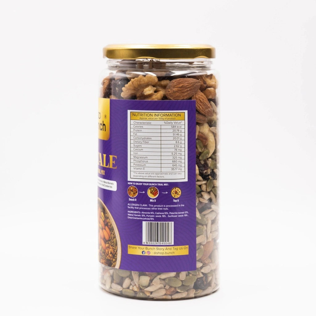 Bunch Signature Trail Mix Combo - Swasth Seed Mix 250g & Royale Trail Mix 500g | Nuts, Seeds, Berries - Healthy Breakfast Toppings