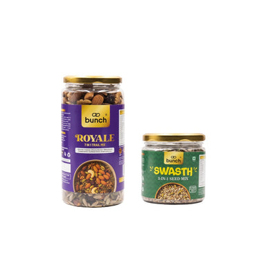 Bunch Signature Trail Mix Combo - Swasth Seed Mix 250g & Royale Trail Mix 500g | Nuts, Seeds, Berries - Healthy Breakfast Toppings