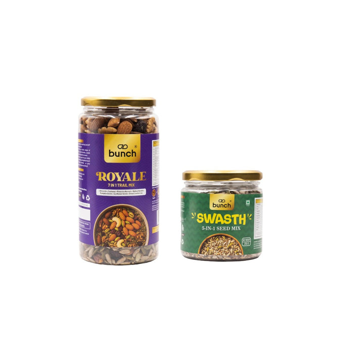 Bunch Signature Trail Mix Combo - Swasth Seed Mix 250g & Royale Trail Mix 500g | Nuts, Seeds, Berries - Healthy Breakfast Toppings
