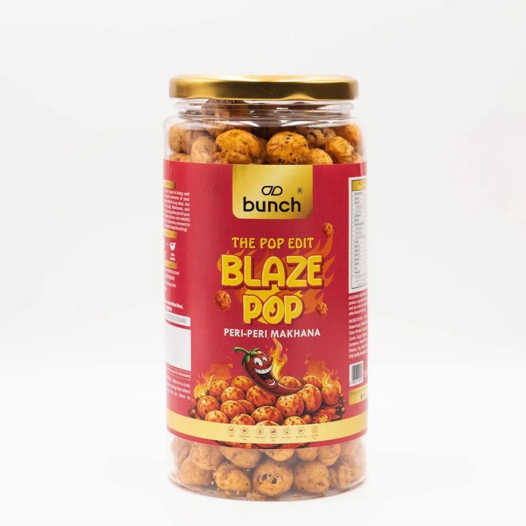 Pop Edit Blaze Pop Peri Peri Makhana 100g Jar | Olive Oil Roasted Fox Nuts | High Protein Healthy Snack