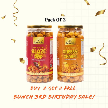 Pop Edit  Makhana Combo –  Blaze Pop Peri Peri  & Cheesy Charm  - 200g | Flavoured Foxnuts | Roasted Makhana Snack Pack