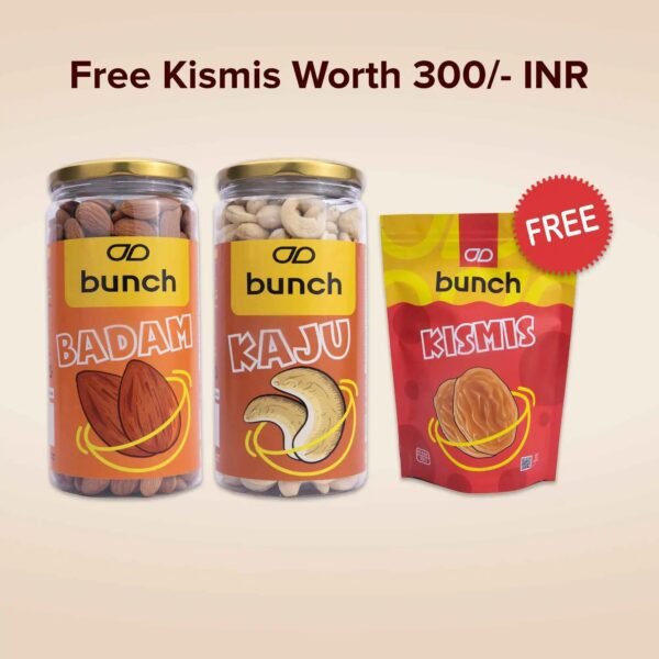 Bunch Diwali Combo | Almonds 500gm Jar | Cashews 500gm Jar | Free Raisins 200gm