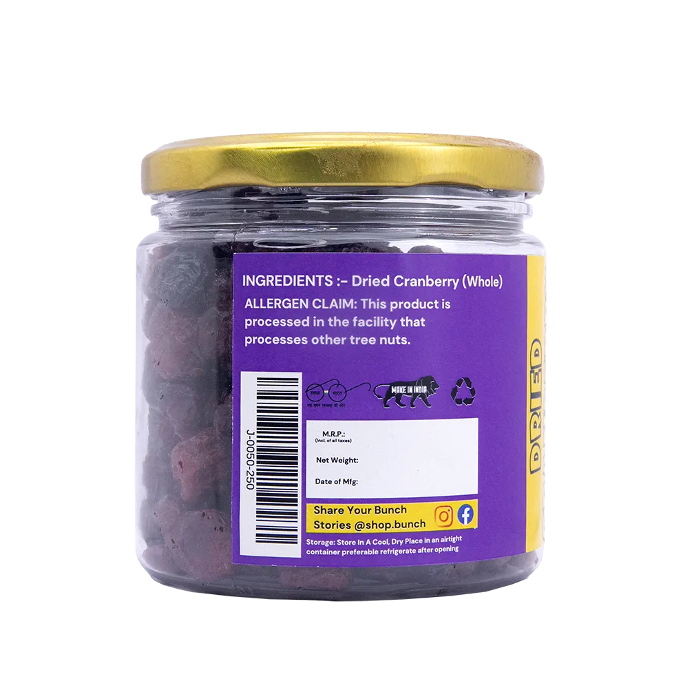 Dried Cranberry | 250gm Jar
